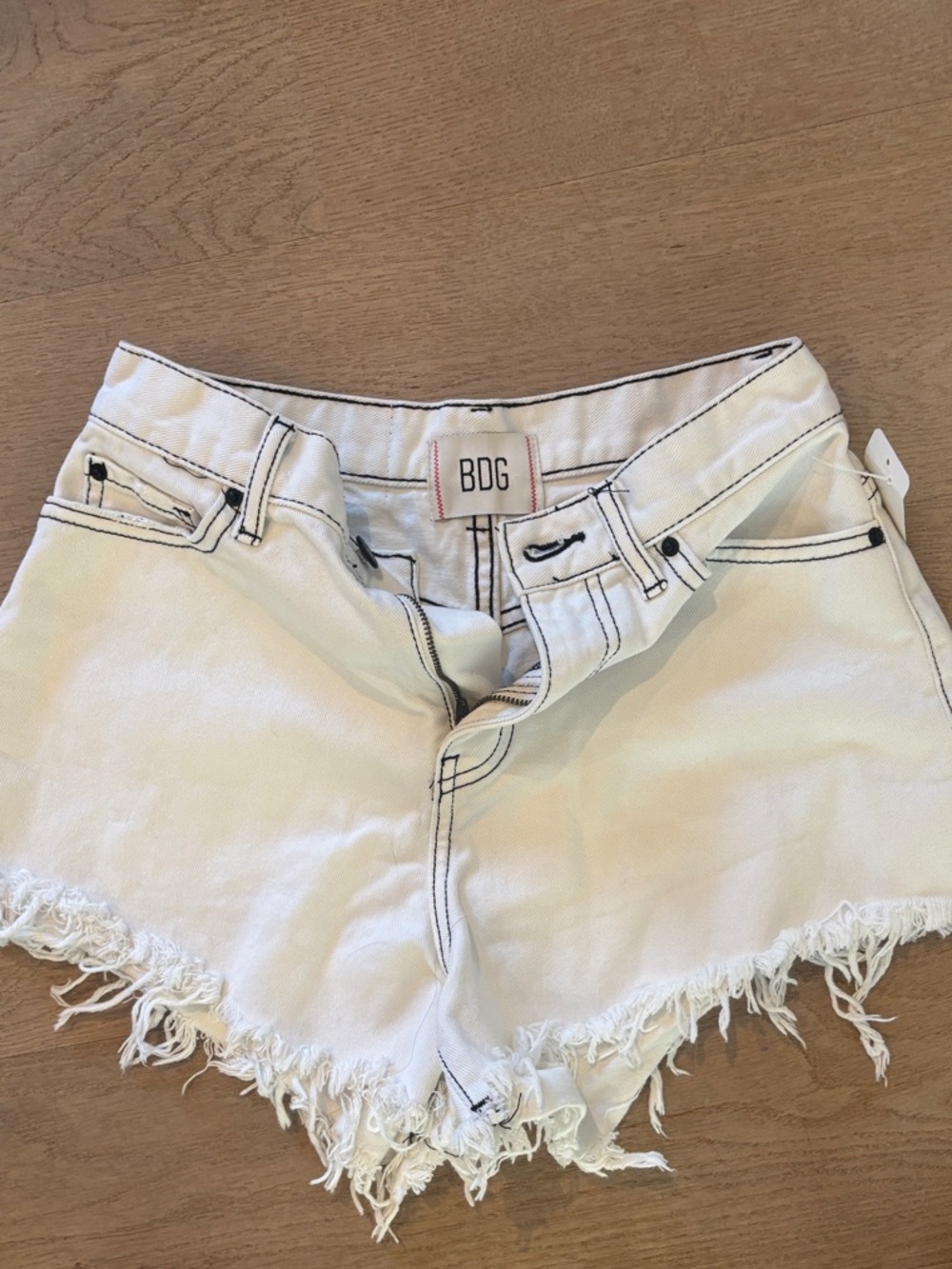 BDG White Frayed Hem Cutoff Denim Shorts